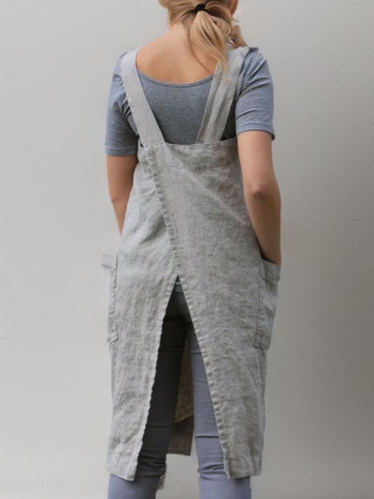 Out-Shine | Cotton linen Apron dress with bags