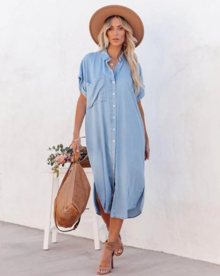 Out-Shine | Denim short sleeve shirt dress