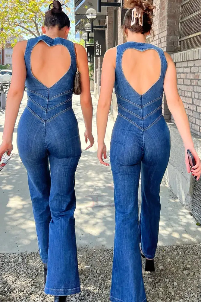 Out-Shine | Women's Stylish Denim Jumpsuit Backless
