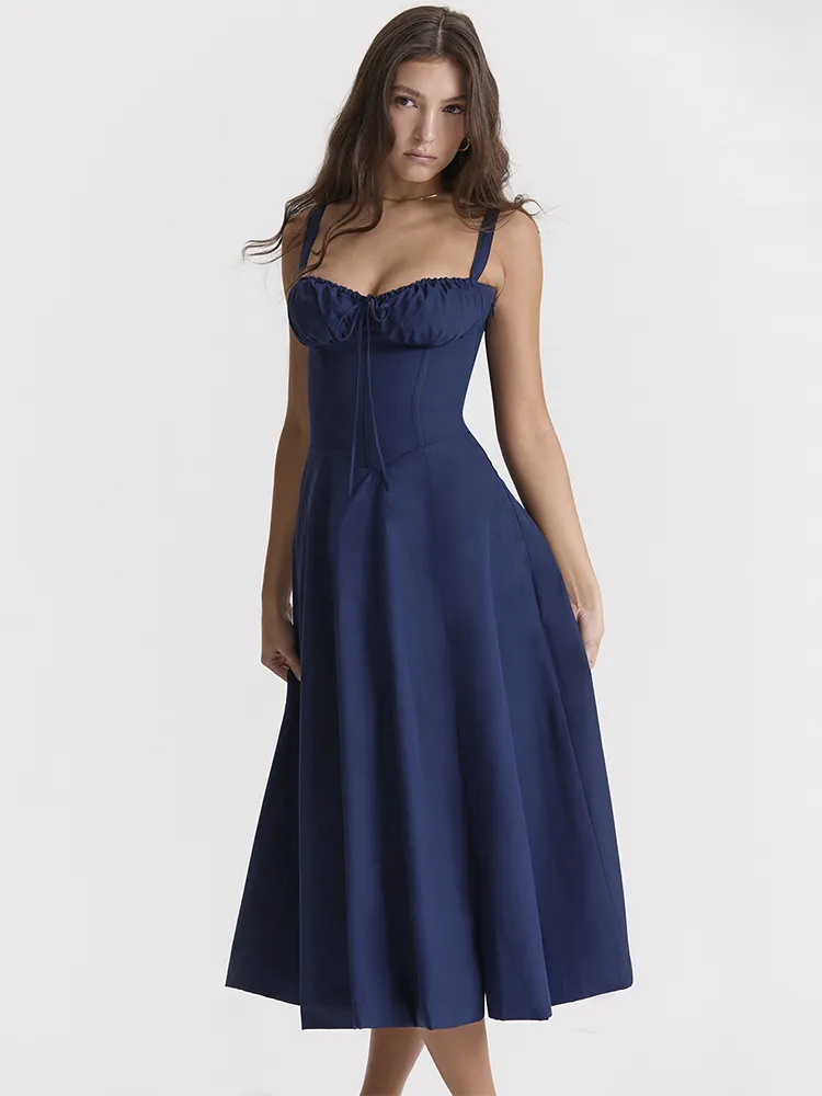 Deslumbra | Vestido midi con cordones y estilo corsé