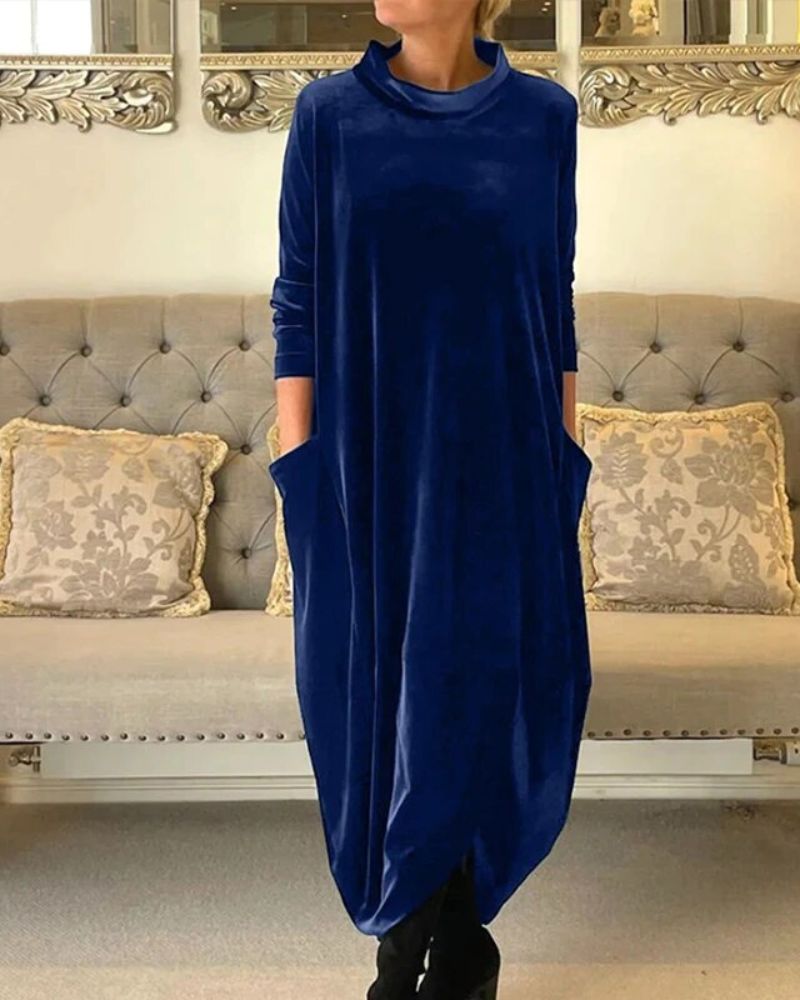 Out-Shine | Elegant Velvet Dress With Pockets & Collar For Women