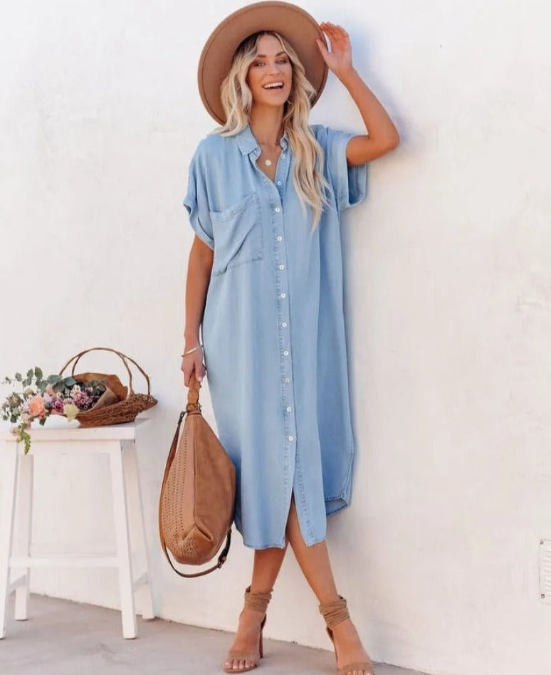 Out-Shine | Denim short sleeve shirt dress